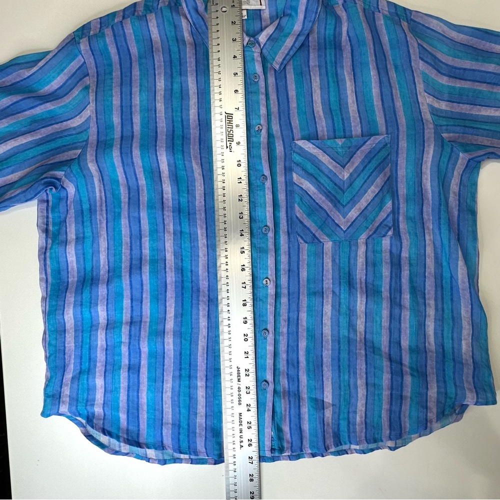 Johnny Was. Oslo Striped Linen blouse, blue/lavender. SZ L. Like new! Worn once. - Picture 9 of 11